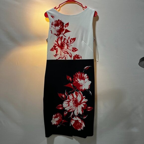 Danny & Nicole Red Floral Colorblock Sheath Dress Holiday Winter Midi Black 14 - Picture 3 of 10